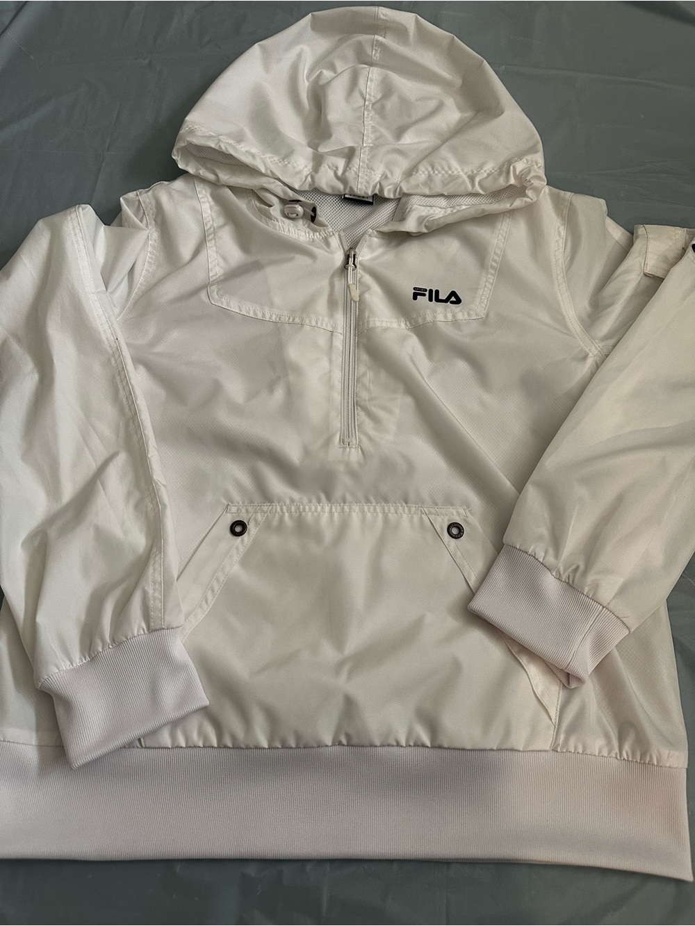Fila Kids White Hooded Pullover Rain Anorak